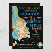 ウォータースライド誕生日の招待ボーイプールのパーティーおもしろい 招待状 (正面/裏面)
