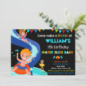 ウォータースライド誕生日の招待ボーイプールパーティー 招待状 (スタンド正面)