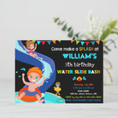 ウォータースライド誕生日の招待ボーイプールパーティー 招待状 (スタンド正面)