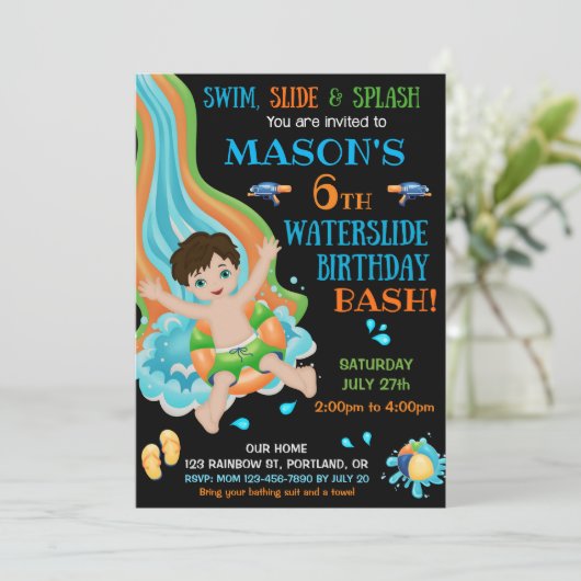 ウォータースライド誕生日の招待状ウォーターパークの夏 招待状 (スタンド正面)