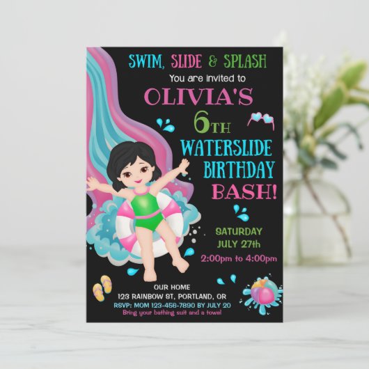ウォータースライド誕生日の招待状ウォーターパークの夏 招待状 (スタンド正面)