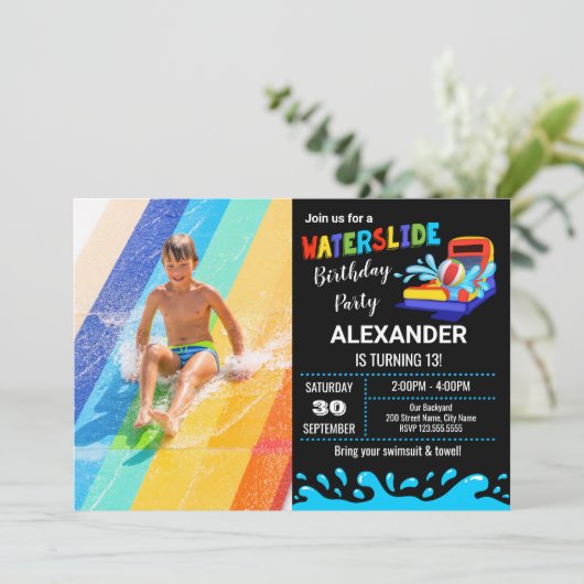 ウォータースライド誕生日パーティーの招待 招待状 (スタンド正面)