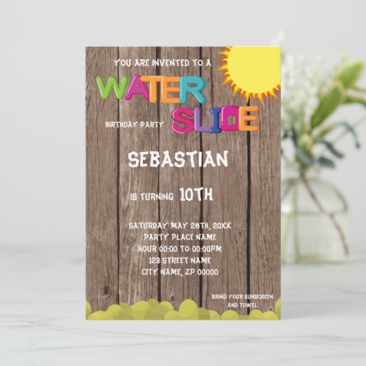 ウォータースライド誕生日パーティーへの招待 招待状 (スタンド正面)