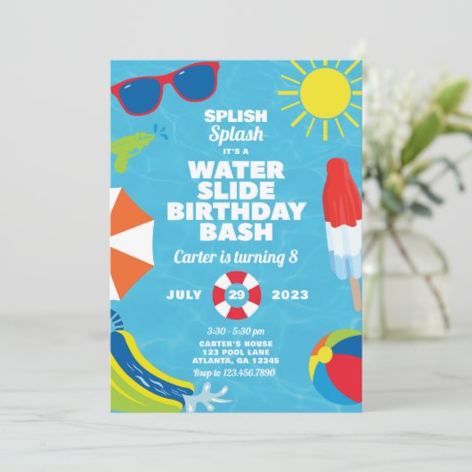 ウォータースライド誕生日パーティーへの招待 招待状 (スタンド正面)