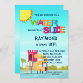 ウォータースライド誕生日パーティー招待状 招待状 (正面/裏面)