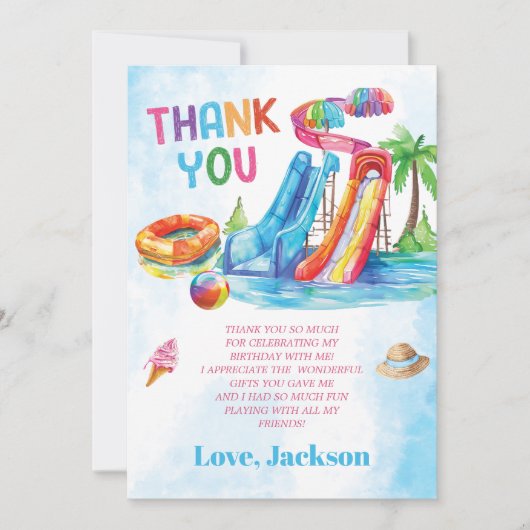 ウォータースライド誕生日パーティー サンキューカード (正面)