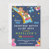 ウォータースライド誕生日ボーイまたはガールスプラッシュパーティーブルー 招待状 (正面)