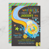 ウォータースライド誕生日招待 / プールパーティー / 男の子 招待状 (正面/裏面)