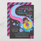 ウォータースライド誕生日招待 / プールパーティ / 女の子 招待状 (正面/裏面)