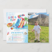 ウォータースライド遊バースデータパーティーの写真 招待状 (正面)