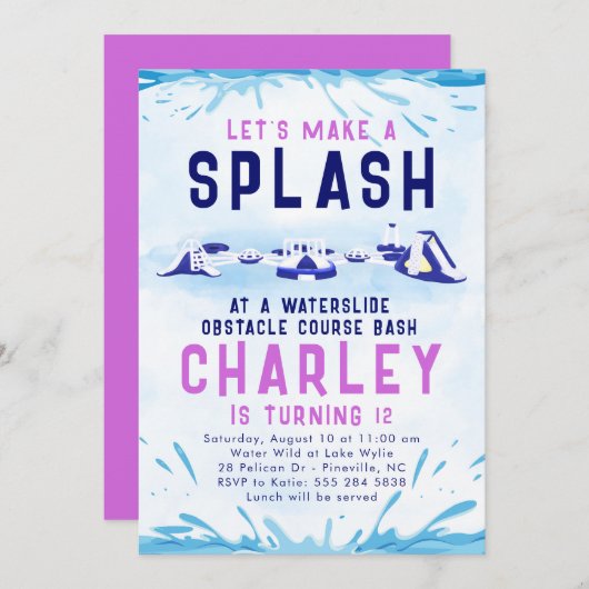 ウォータースライド障害コースの誕生日の招待状 招待状 (正面/裏面)