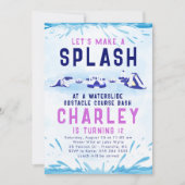 ウォータースライド障害物コースの誕生日招待状 招待状 (正面)