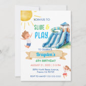 ウォータースライド ウォーター スライド ウォーターパーク プール 誕生日 招待状 (正面)