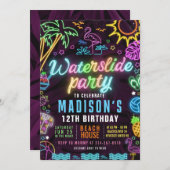 ウォータースライド グローパーティー 編集可能な招待状 招待状 (正面/裏面)
