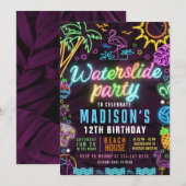 ウォータースライド グロー パーティー 編集可能な招待状 招待状 (正面/裏面)