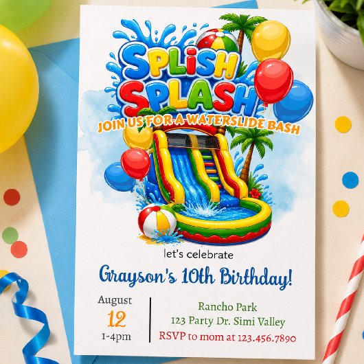 ウォータースライド 誕生日パーティ | バウンスハウス 招待状
