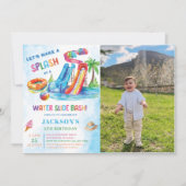ウォータースライドBashスプラッシュ誕生日パーティーの写真 招待状 (正面)