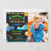ウォータースライドBash夏の男の子の誕生日パーティーの写真 招待状 (正面)