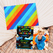 ウォータースライドBash夏の男の子の誕生日パーティーの写真 招待状