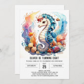 ウォーターズお洒落シーホース誕生日 招待状 (正面/裏面)