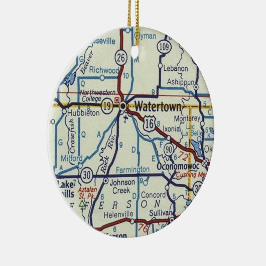ウォータータウンWIヴィンテージマップ セラミックオーナメント (右)