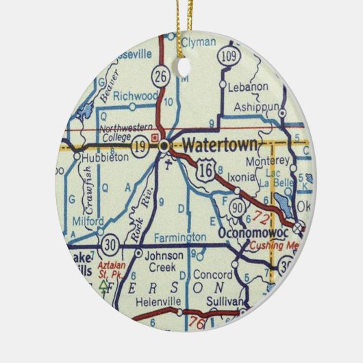 ウォータータウンWIヴィンテージマップ セラミックオーナメント (左)