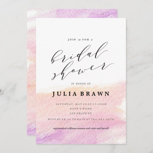 ウォータータカラー洗浄ブライダルシャワー招待 招待状 (正面/裏面)