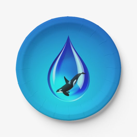 ウォータードロップとオルカ ペーパープレート (正面)