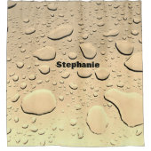 ウォータードロップセピア金ゴールド抽象芸術名前をカスタムするカワイト シャワーカーテン (正面)