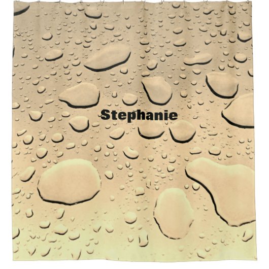 ウォータードロップセピア金ゴールド抽象芸術名前をカスタムするカワイト シャワーカーテン (正面)