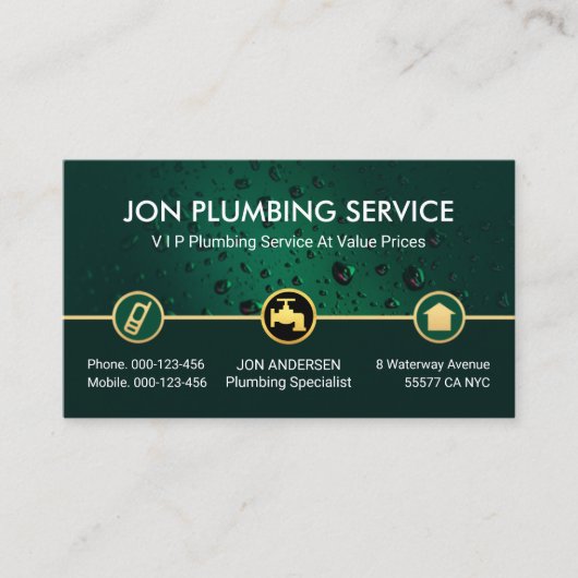 ウォータードロップ金ゴールドアイコン縁ど配管 名刺 (正面)