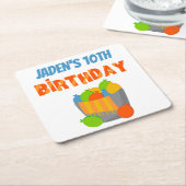 ウォーターバルーンプールパーティーキッズサマー誕生日 スクエアペーパーコースター (アングル)