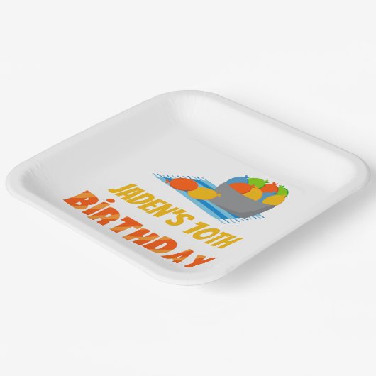 ウォーターバルーンプールパーティーキッズサマー誕生日 ペーパープレート (傾斜あり)