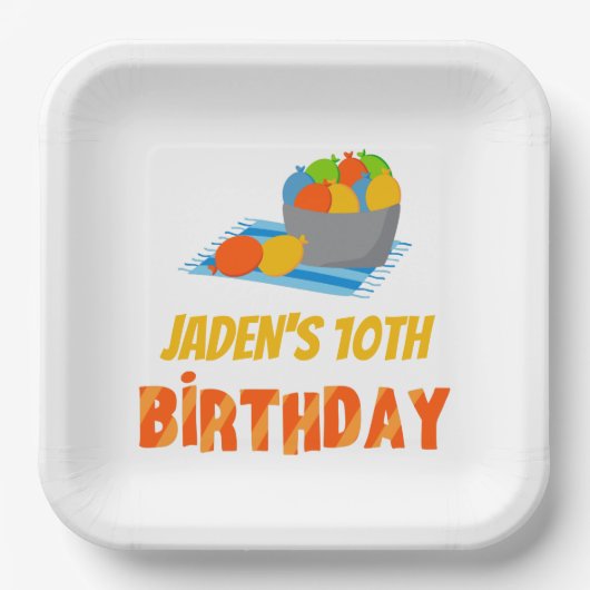 ウォーターバルーンプールパーティーキッズサマー誕生日 ペーパープレート (正面)