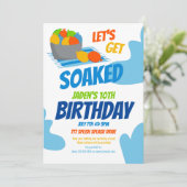 ウォーターバルーンプールパーティーキッズサマー誕生日 招待状 (スタンド正面)