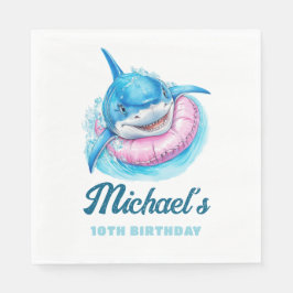 ウォーターパークのサメプールパーティー 誕生日グッズ スタンダードランチョンナプキン