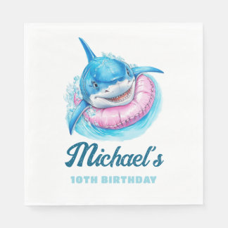 ウォーターパークのサメプールパーティー 誕生日グッズ スタンダードランチョンナプキン