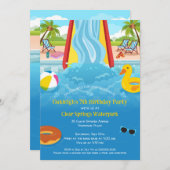 ウォーターパークのスライドを使った子供の誕生日パーティー 招待状 (正面/裏面)