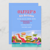 ウォーターパークの誕生日パーティー 招待状 (正面/裏面)