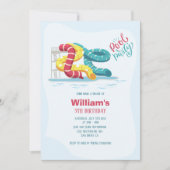 ウォーターパークウォータースライドプールパーティー誕生日写真 招待状 (正面)