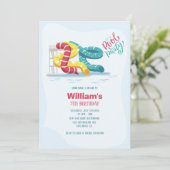 ウォーターパークウォータースライドプールパーティー誕生日写真 招待状 (スタンド正面)