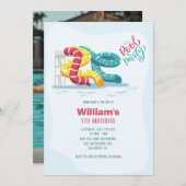 ウォーターパークウォータースライドプールパーティー誕生日写真 招待状 (正面/裏面)