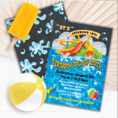 ウォーターパークウォータースライドプールパーティー誕生日招待状 招待状