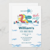 ウォーターパークウォータースライドプールパーティー誕生日 招待状 (正面/裏面)