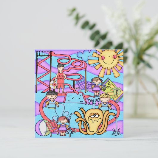 ウォーターパークカスタマイズおもしろい誕生日招待状 招待状 (スタンド正面)