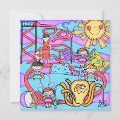 ウォーターパークカスタマイズおもしろい誕生日招待状 招待状 (正面)