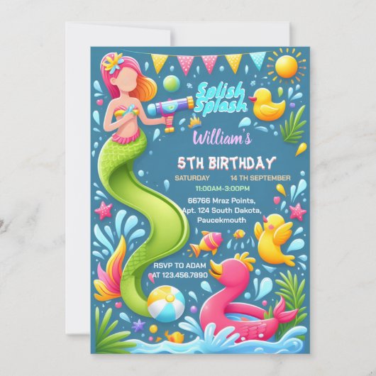 ウォーターパーククールサマースプラッシュパッドの最初の誕生日 招待状 (正面)