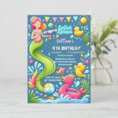 ウォーターパーククールサマースプラッシュパッドの最初の誕生日 招待状 (スタンド正面)