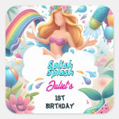ウォーターパーククールサマースプラッシュパッド1st誕生日 スクエアシール (正面)