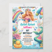 ウォーターパーククールサマースプラッシュパッド1st誕生日 招待状 (正面)